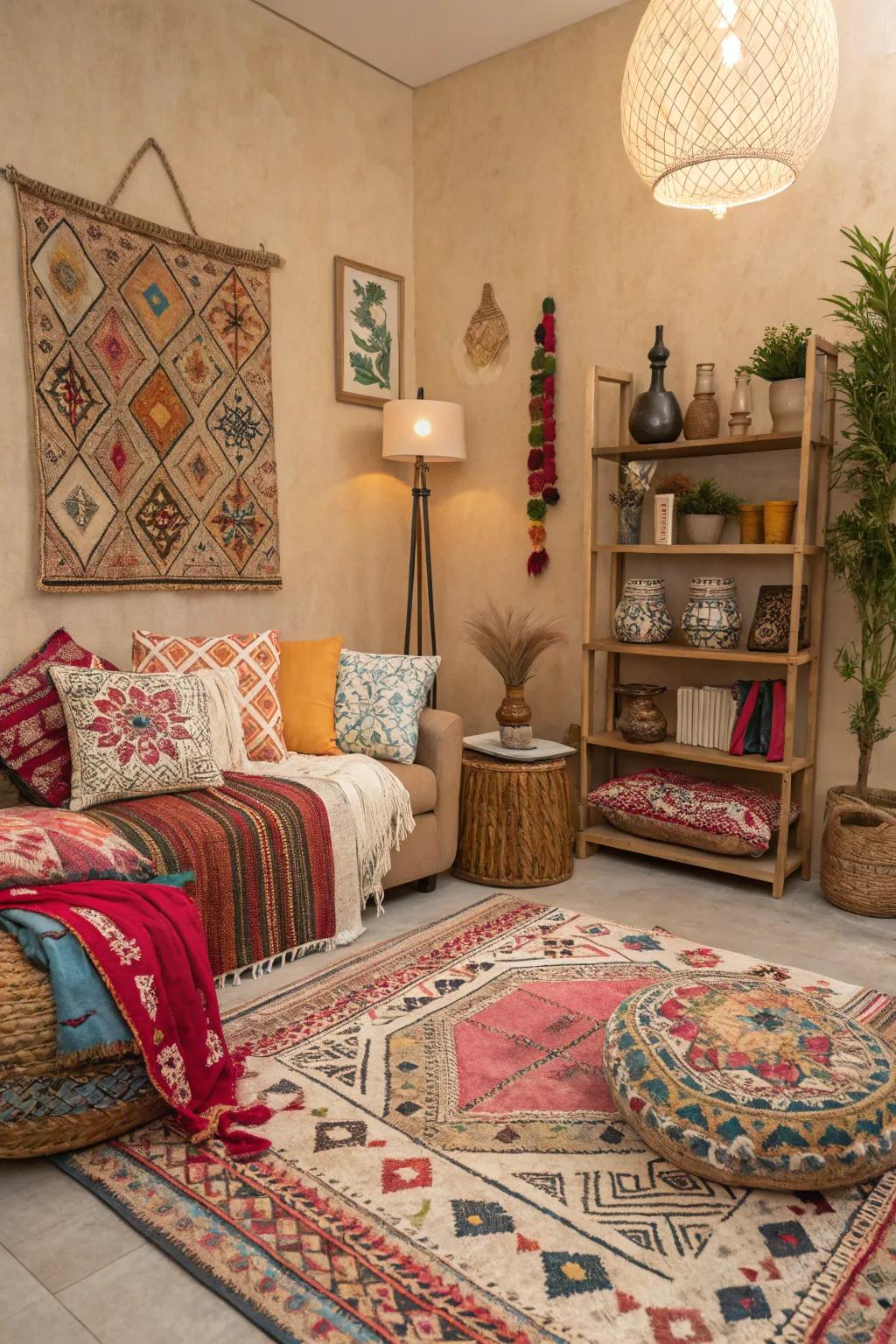 Varied designs introduce a playful element to the space.