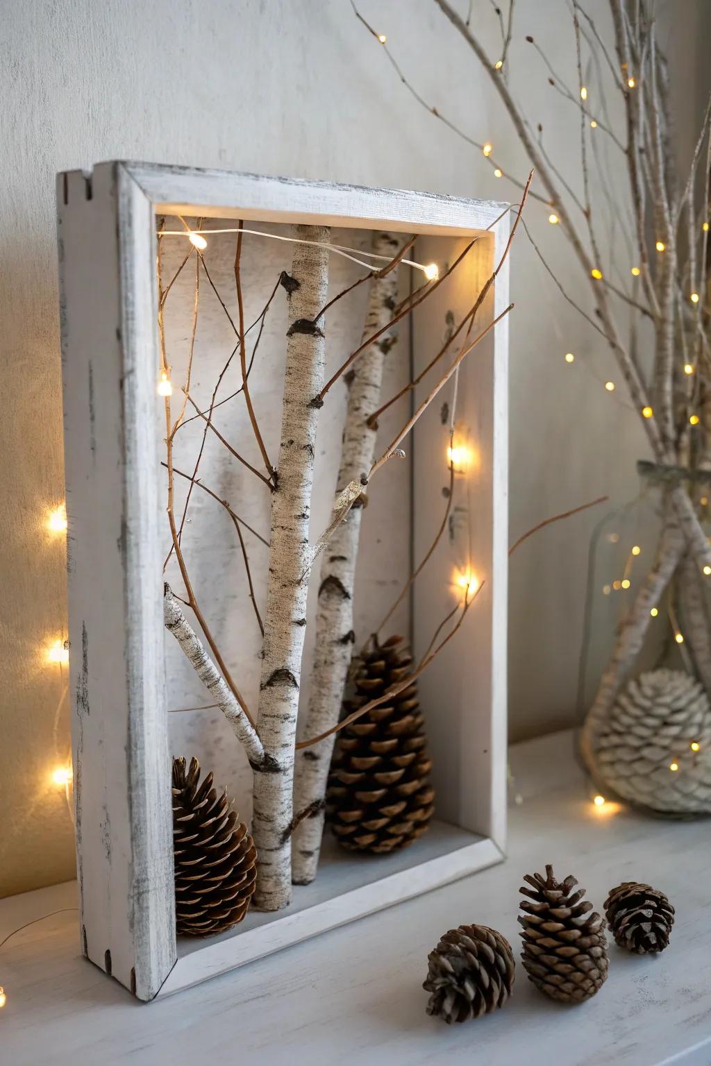 A serene Nordic-inspired Christmas display case