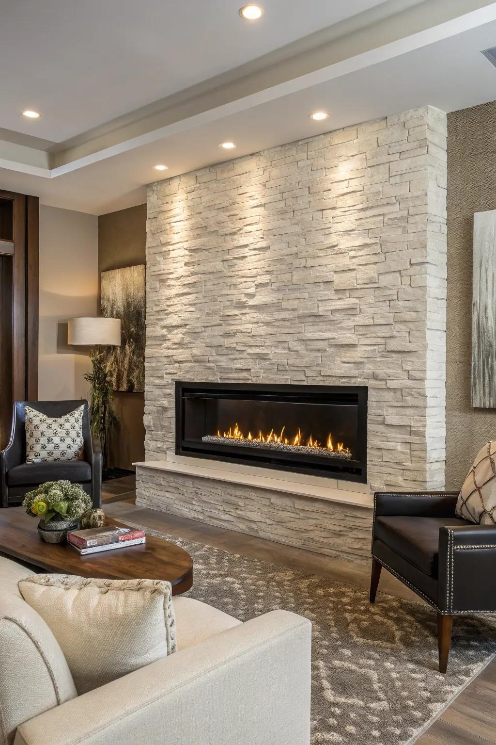 Add depth with a textured accent wall surrounding your fireplace.