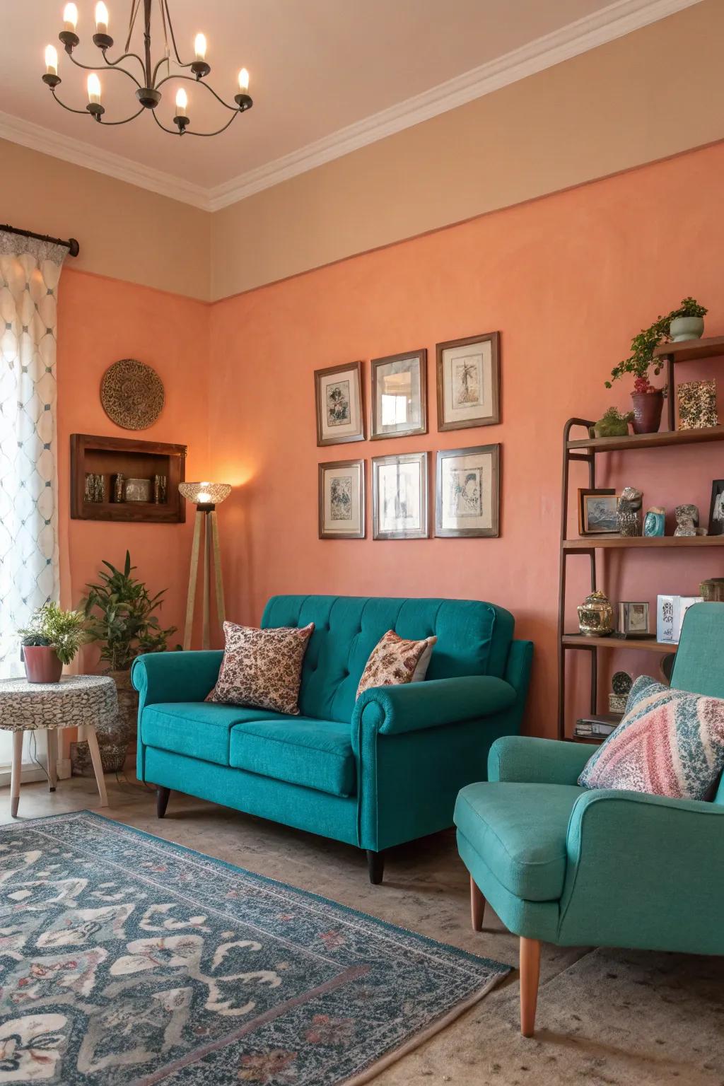 Unanticipated tint pairings can energize your parlor with lively appeal.