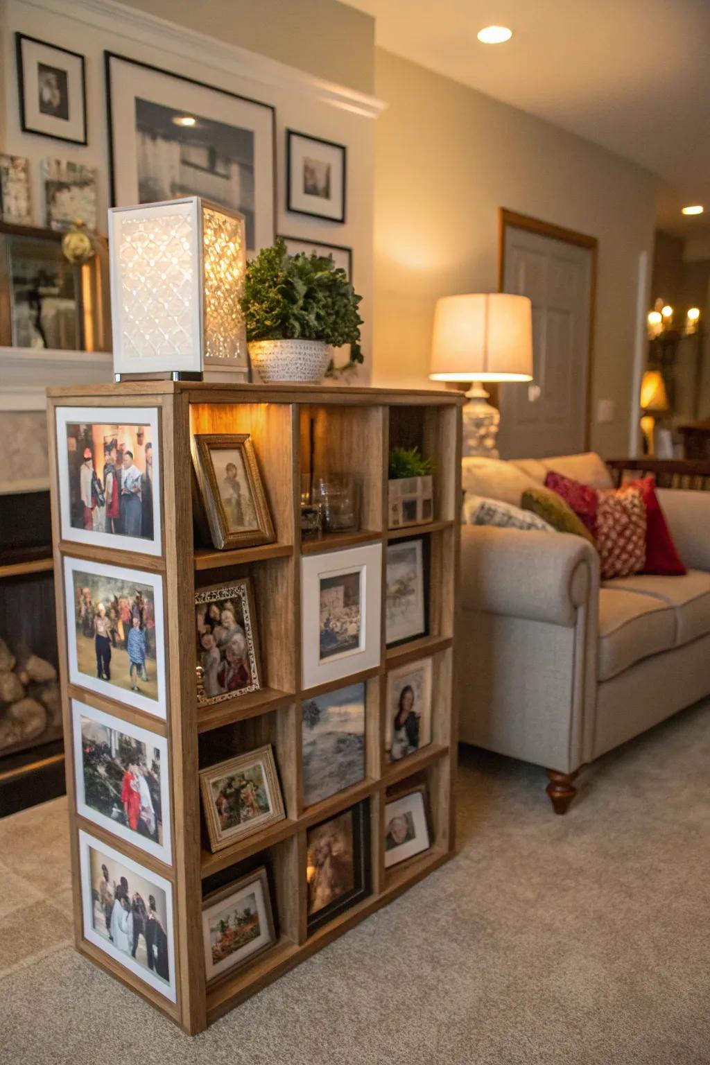 A family memory display using cube storage for a personal touch.