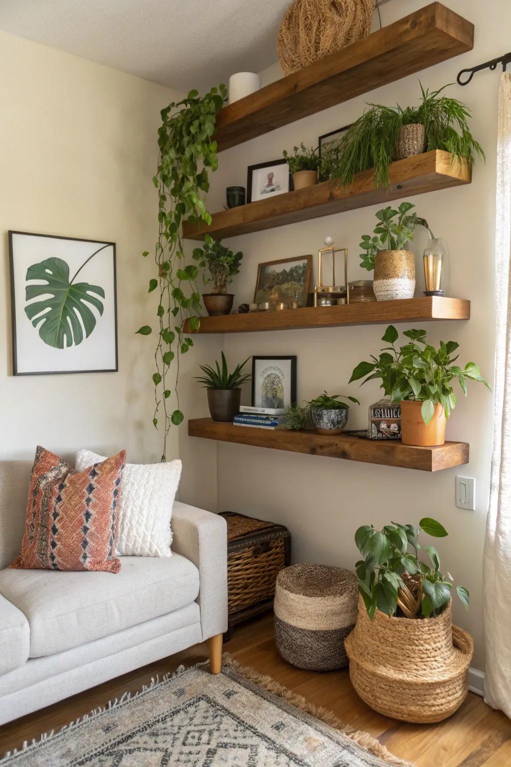 Make utilization of corners with drifting ledges for appended space.