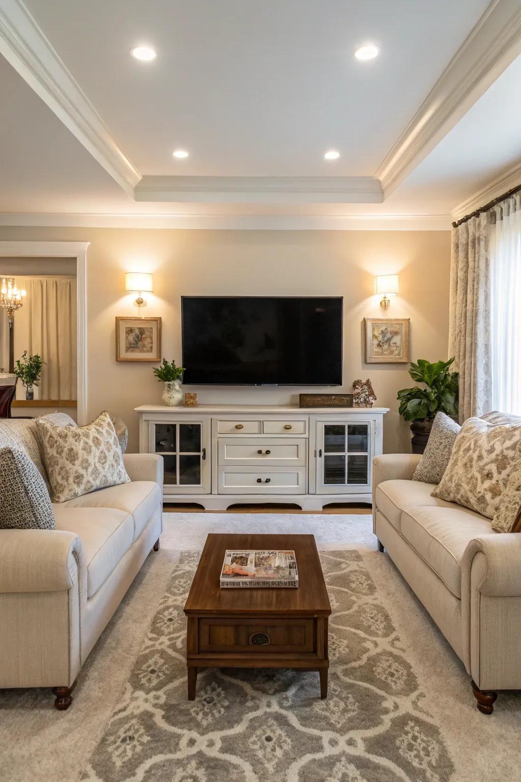 Symmetrical arrangements bring harmony to the TV space.