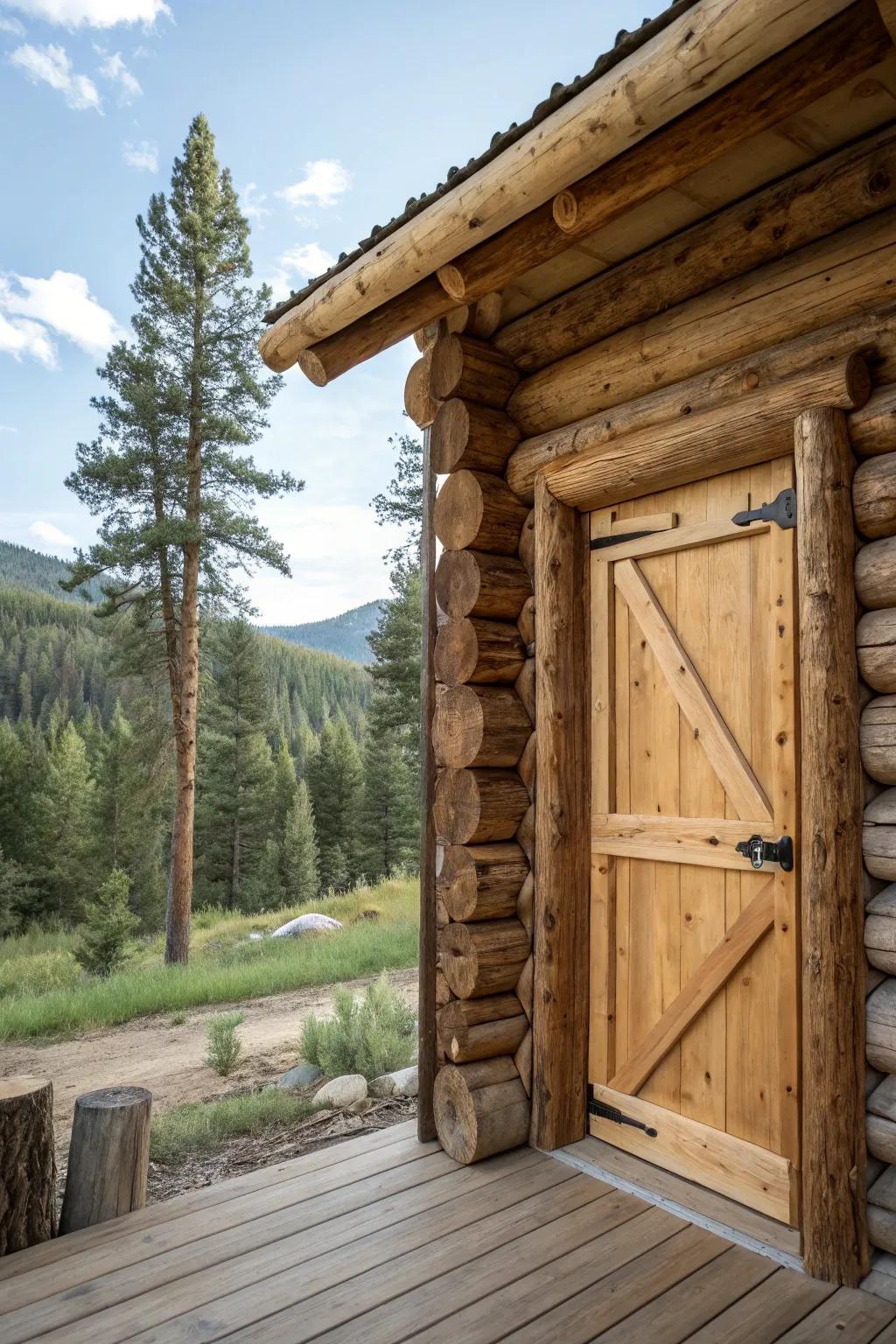 An eco-conscious cabin door crafted from sustainable materials.