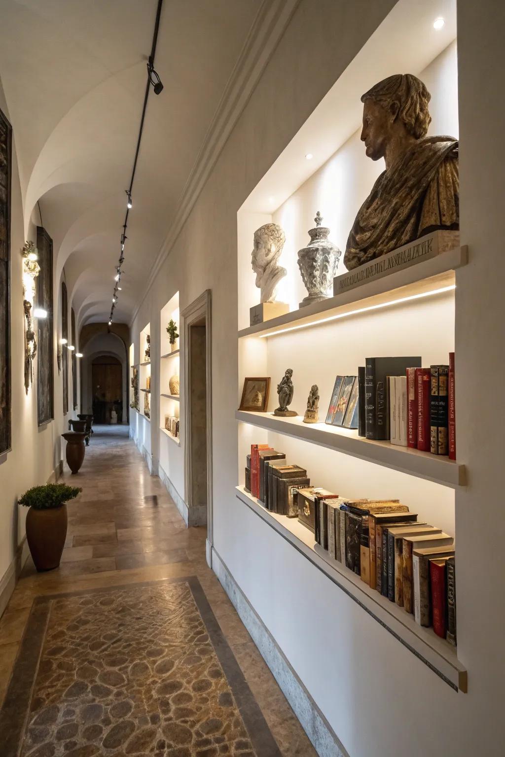 Wall storage provides stylish storage and display options.