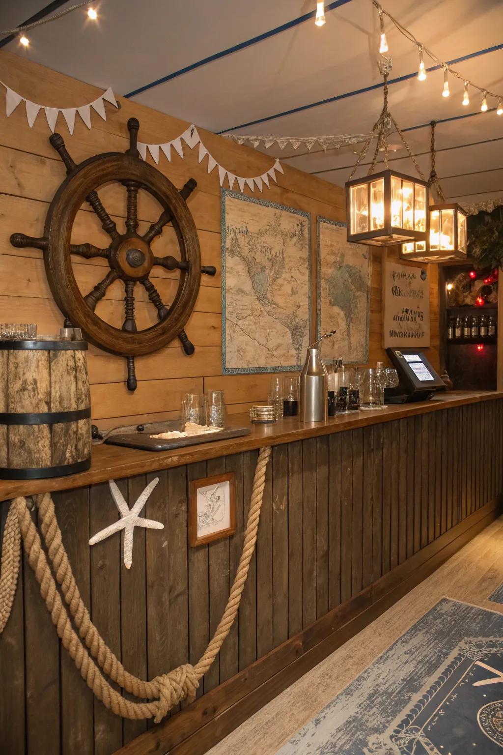 Set sail with a nautical bar adventure in your man cave.