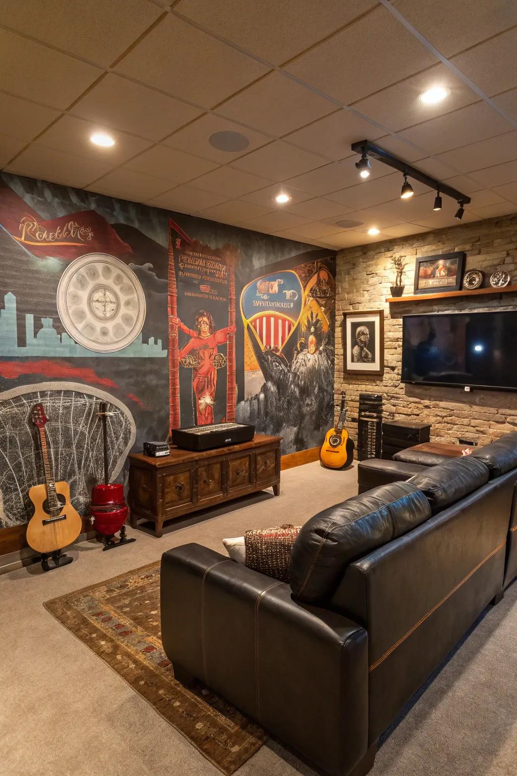 Add a unique creative touch to your man cave using custom wall art.