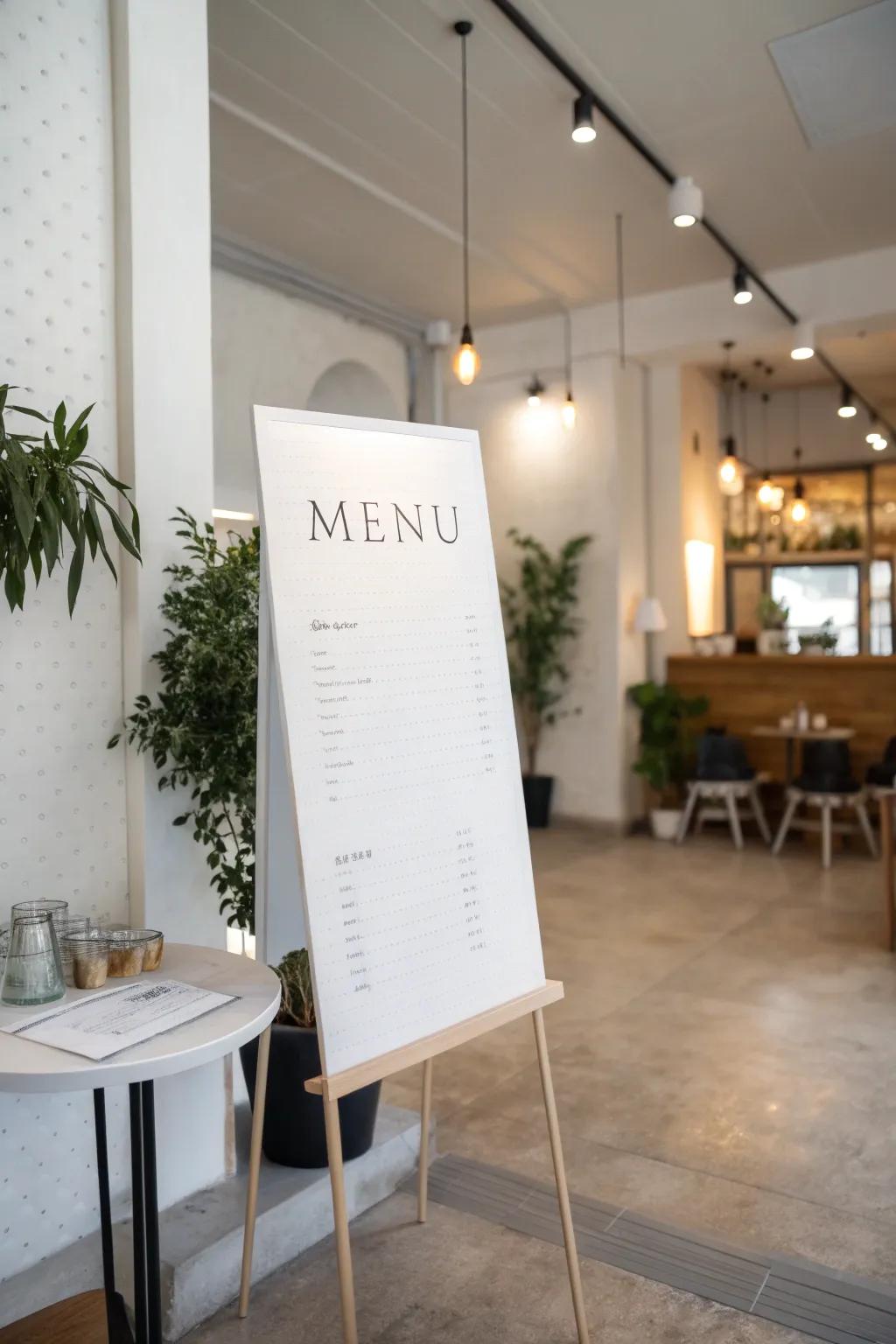 Craft a calming effect with a simple menu design.