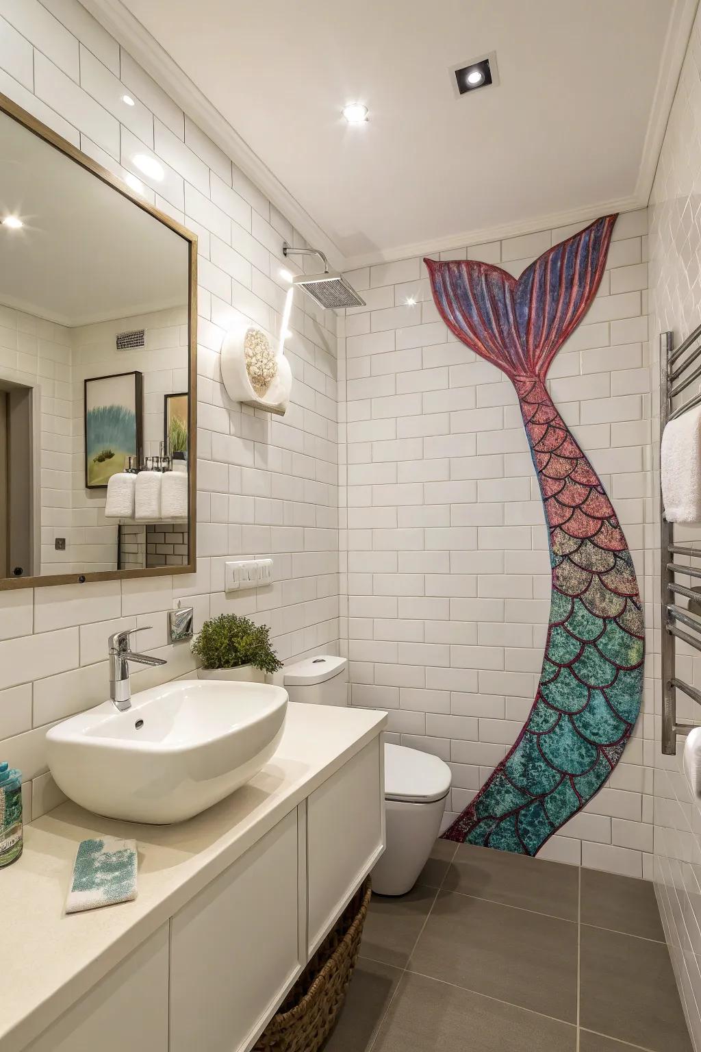 Mermaid fin art contributes a whimsical and artistic touch.