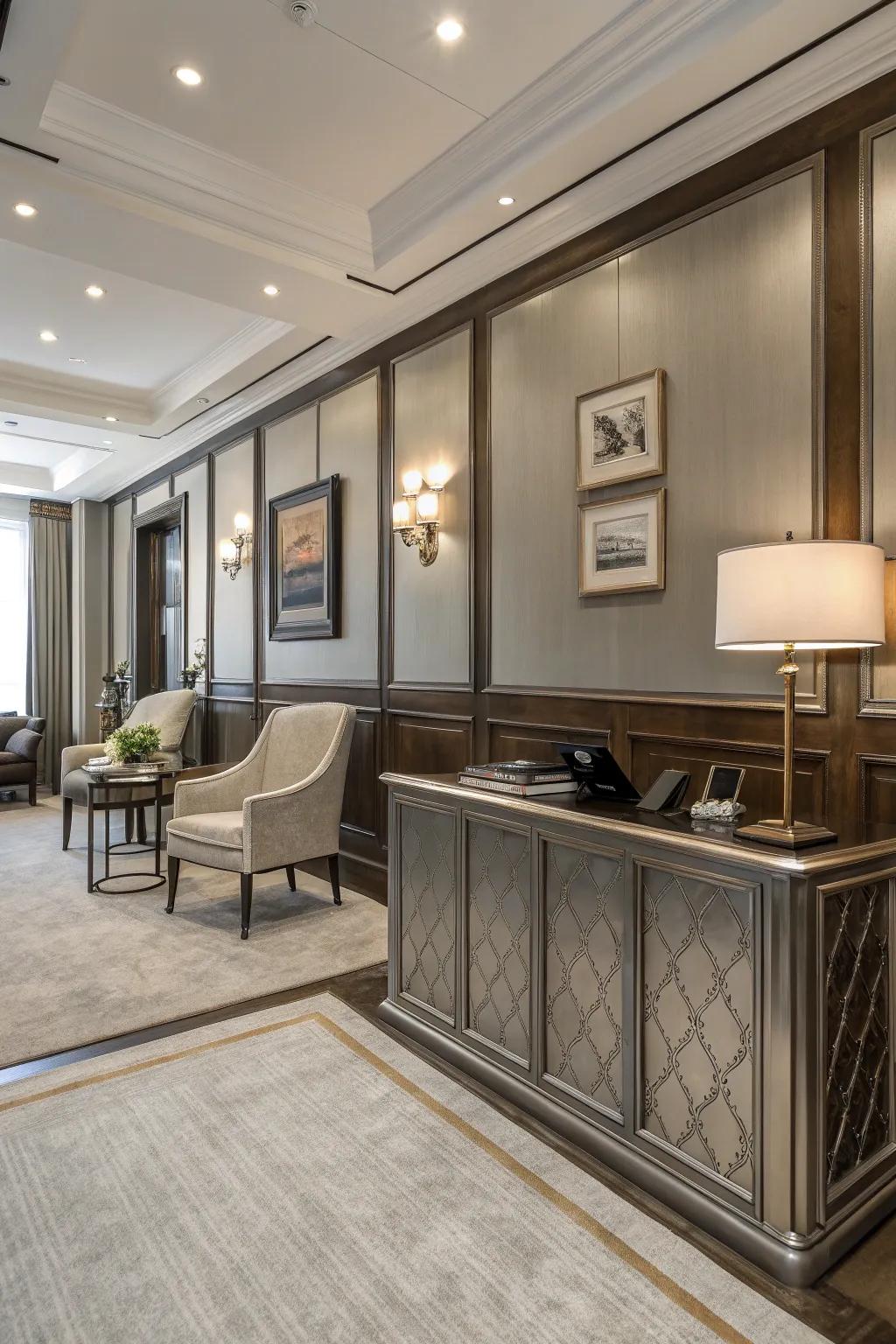 Elevate your office through sophisticated metallic wall paneling.