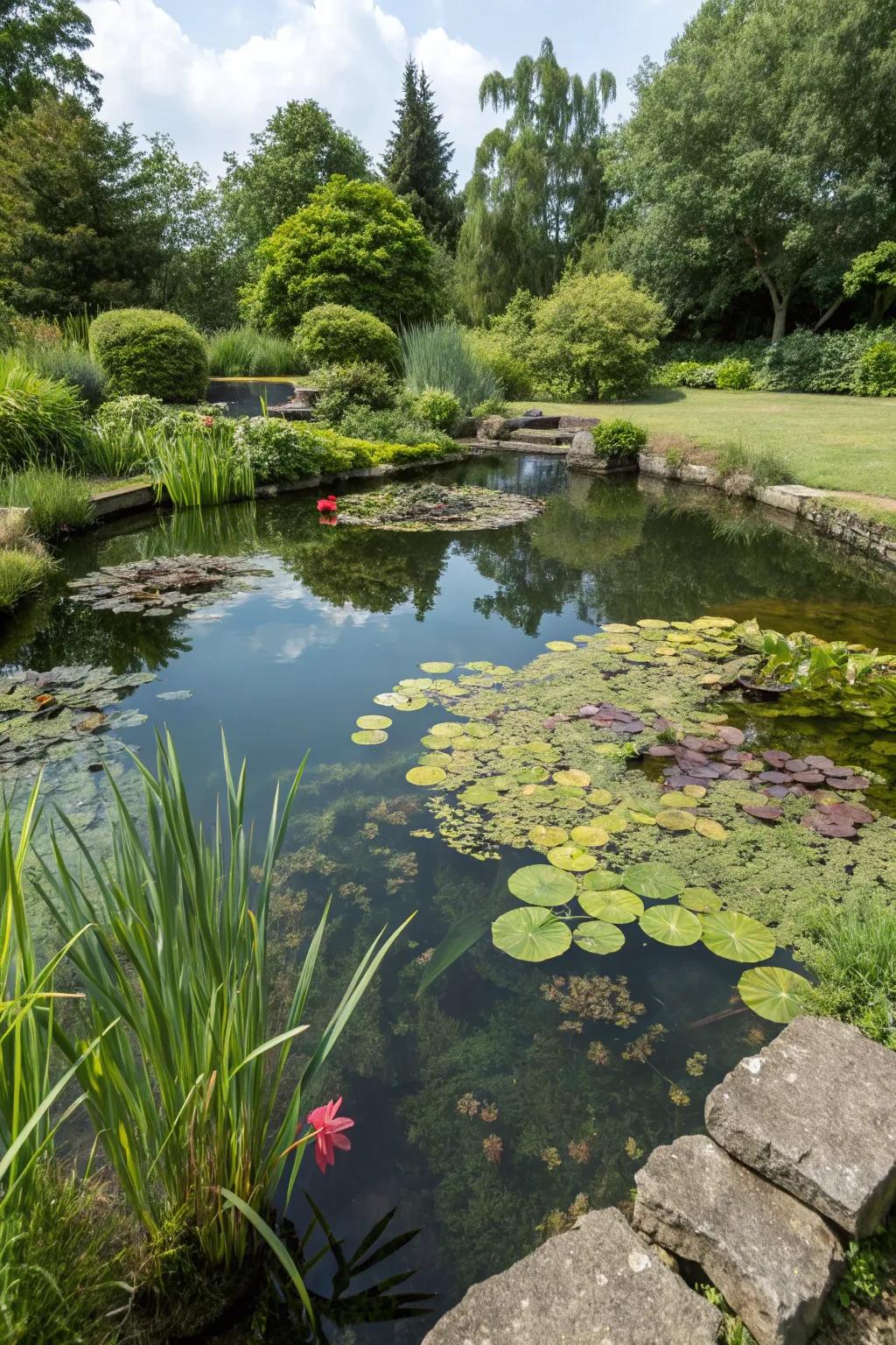A calm, easy-to-care-for mini pond without fish.