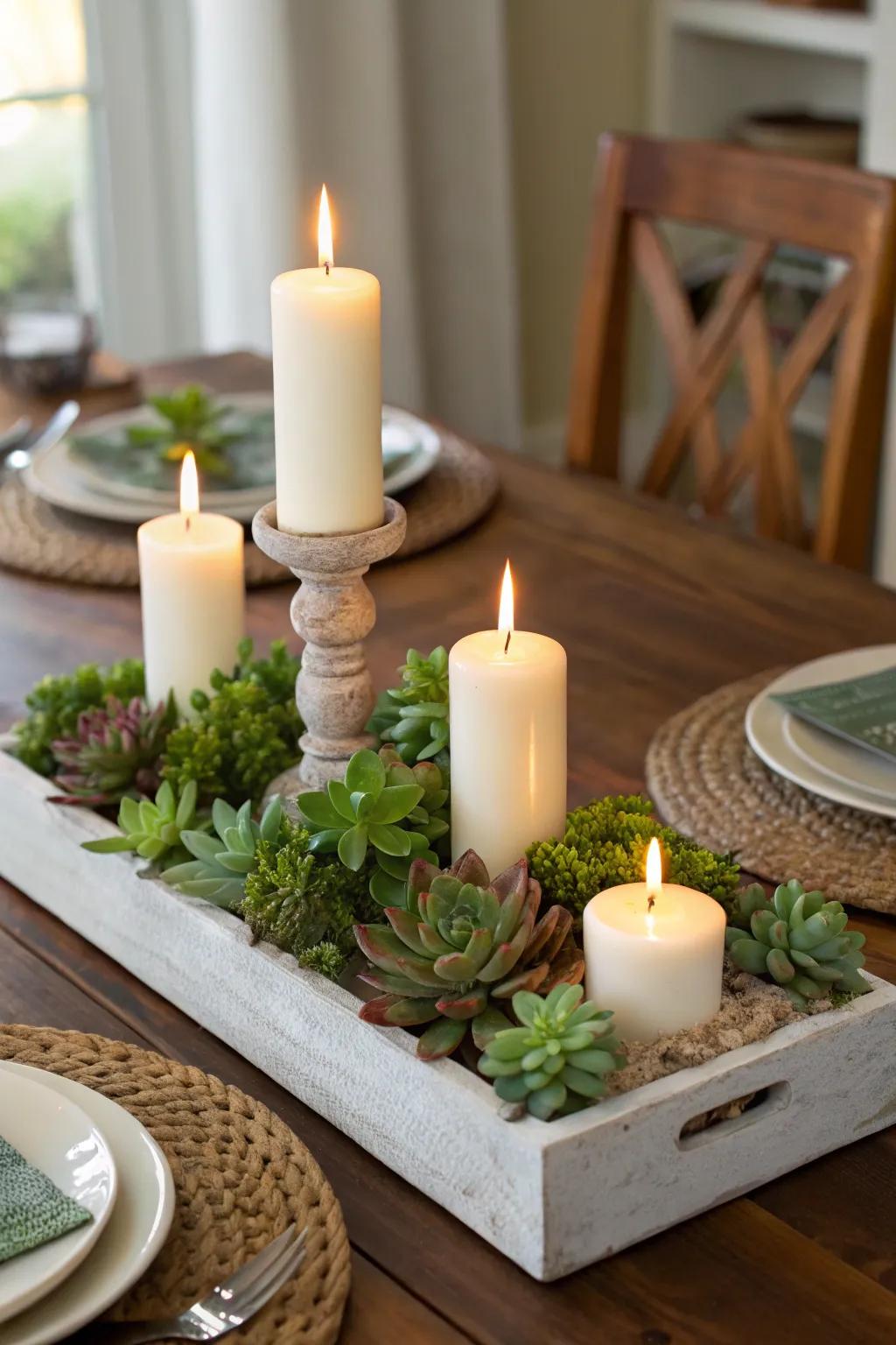 For a romantic ambiance, mix candlelight and desert gems.