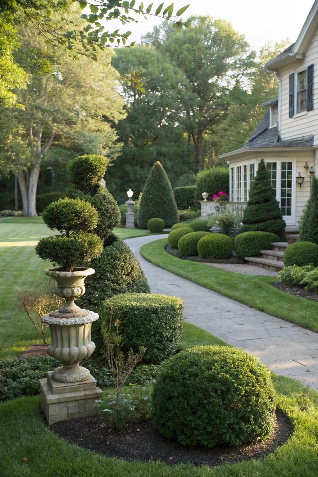 Sculpted bushes introduce modern structure and flair.