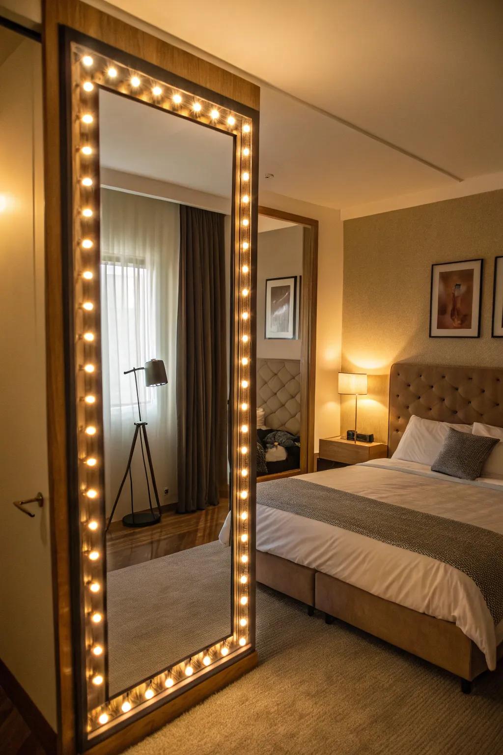 Illuminated mirrors enhance your bedroom with extra light and functionality.