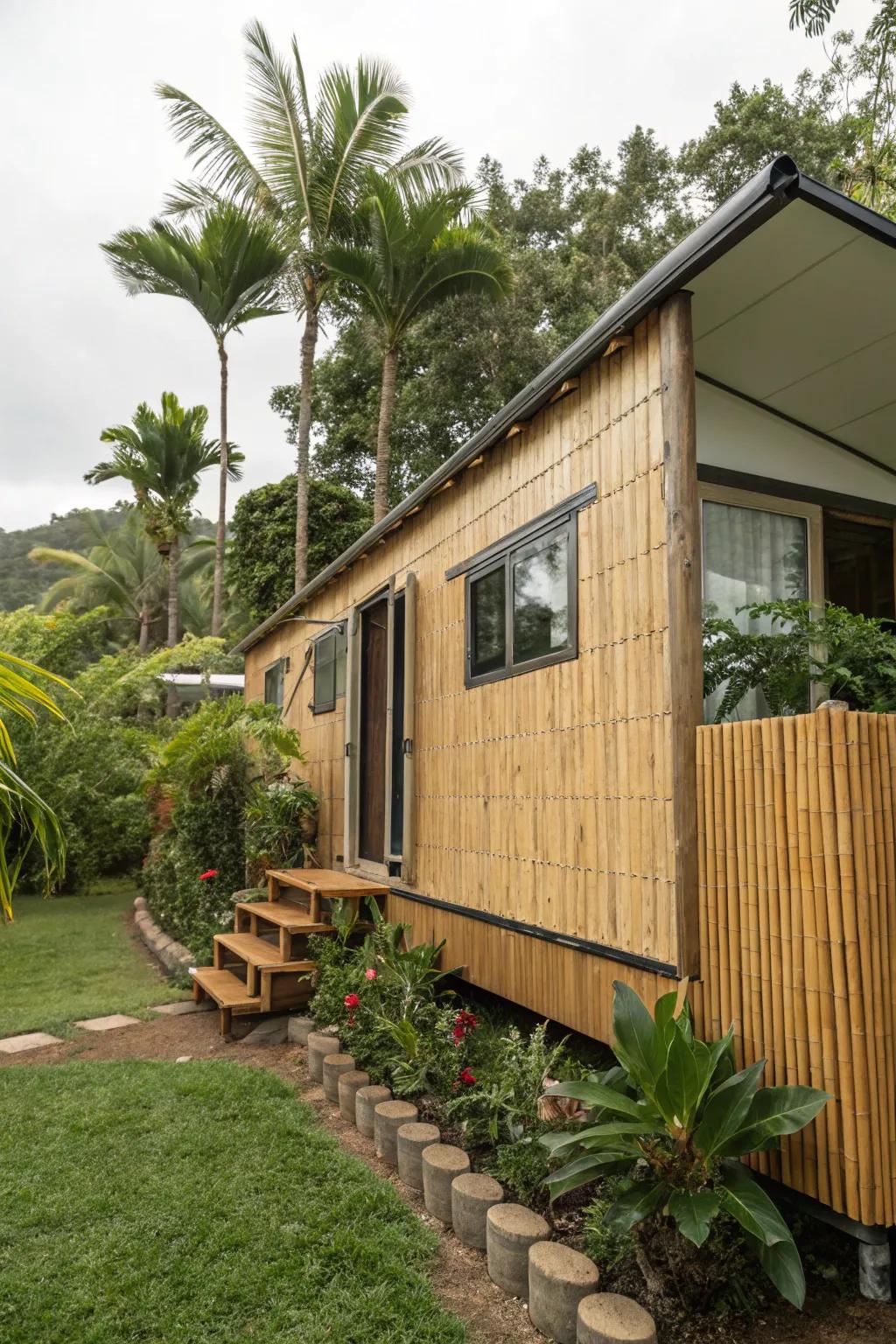 Bamboo-inspired skirting offers and eco-friendly and exotic flair.
