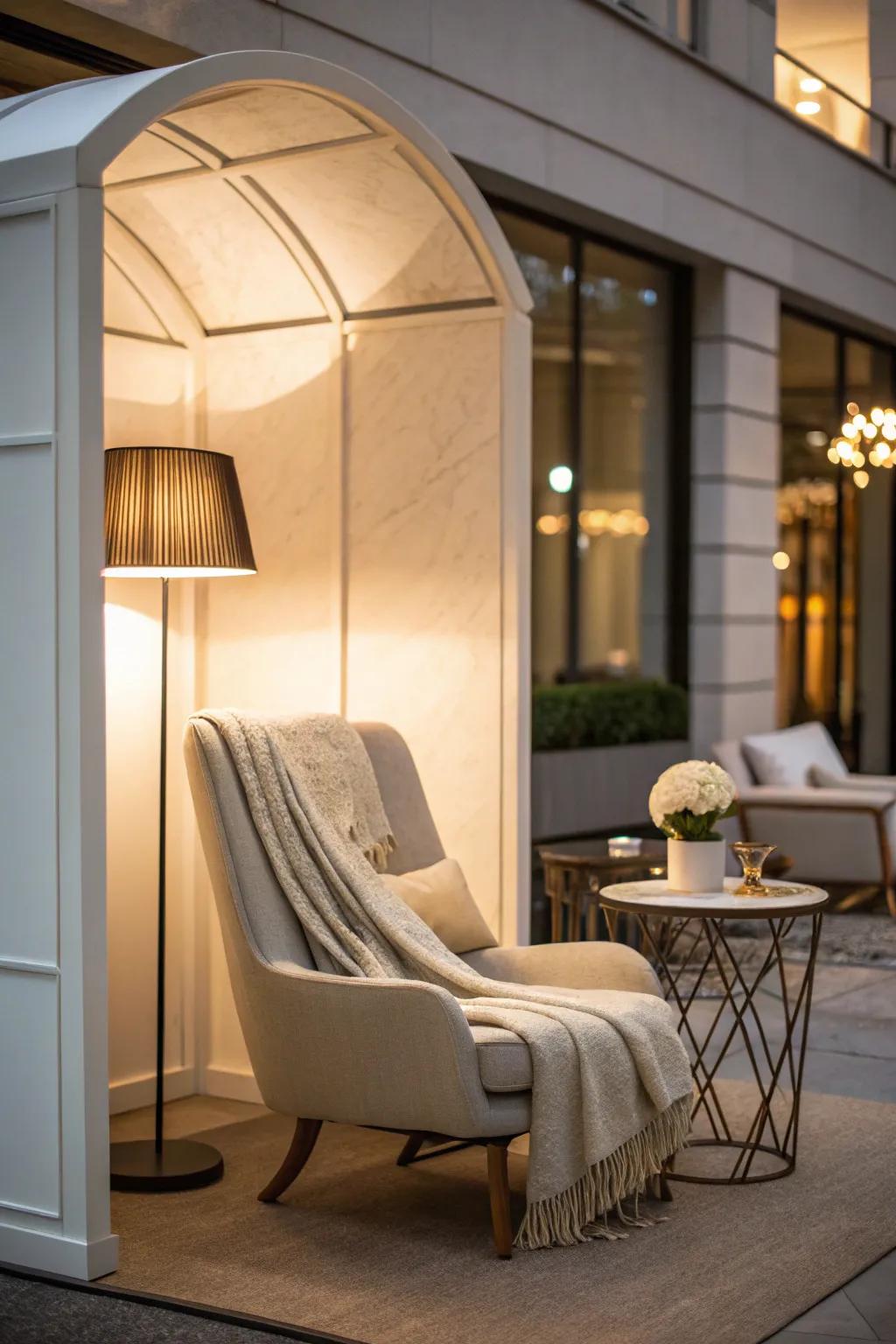 Relax in your alcove with a comfortable lounge setup.