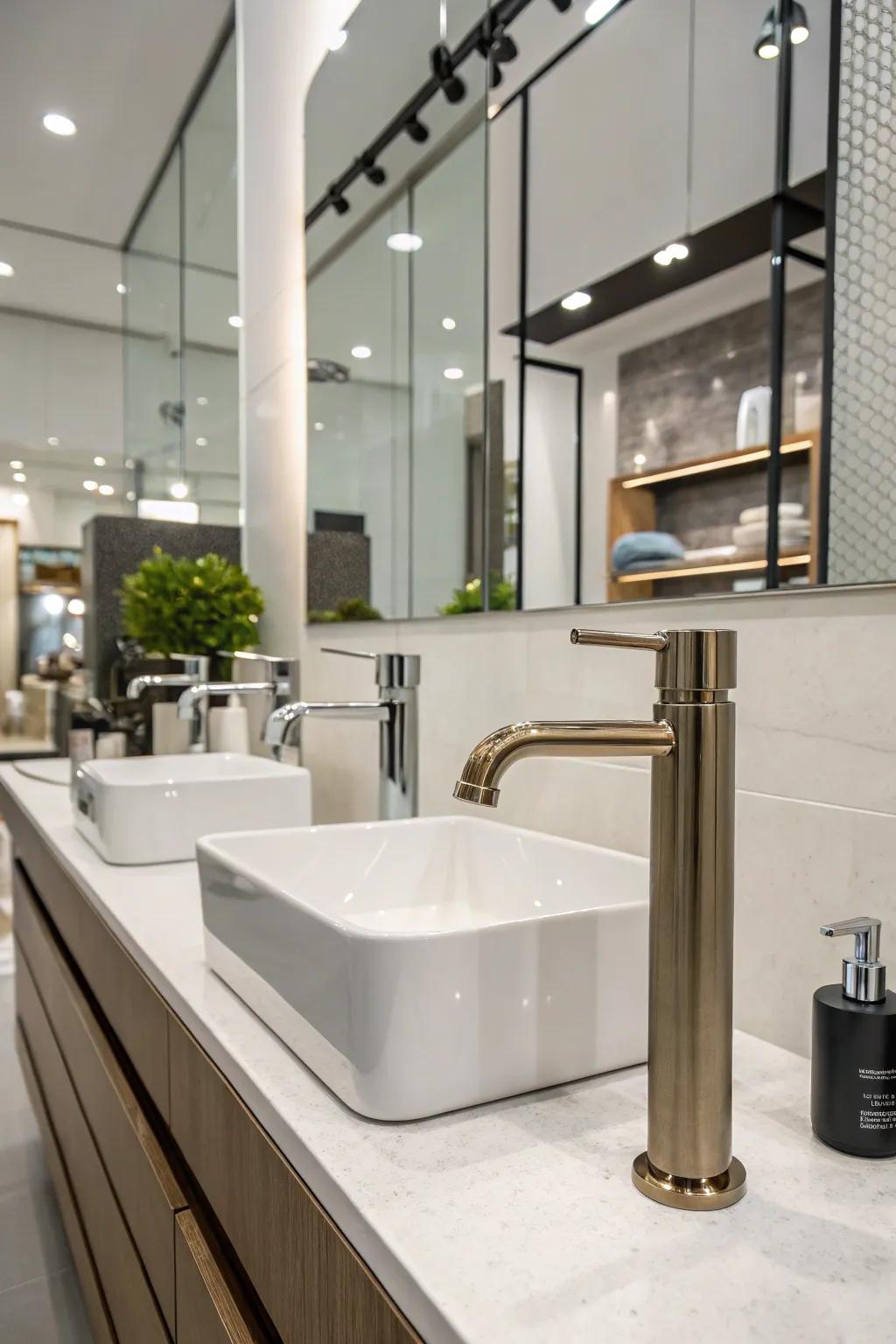 Refreshed fittings add a fresh look to this contemporary bathroom.