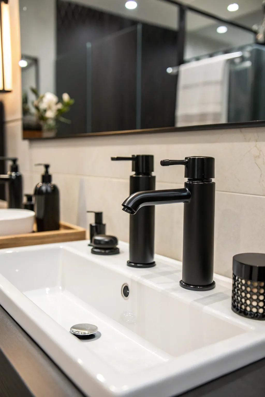 Black fixtures contribute modern class.