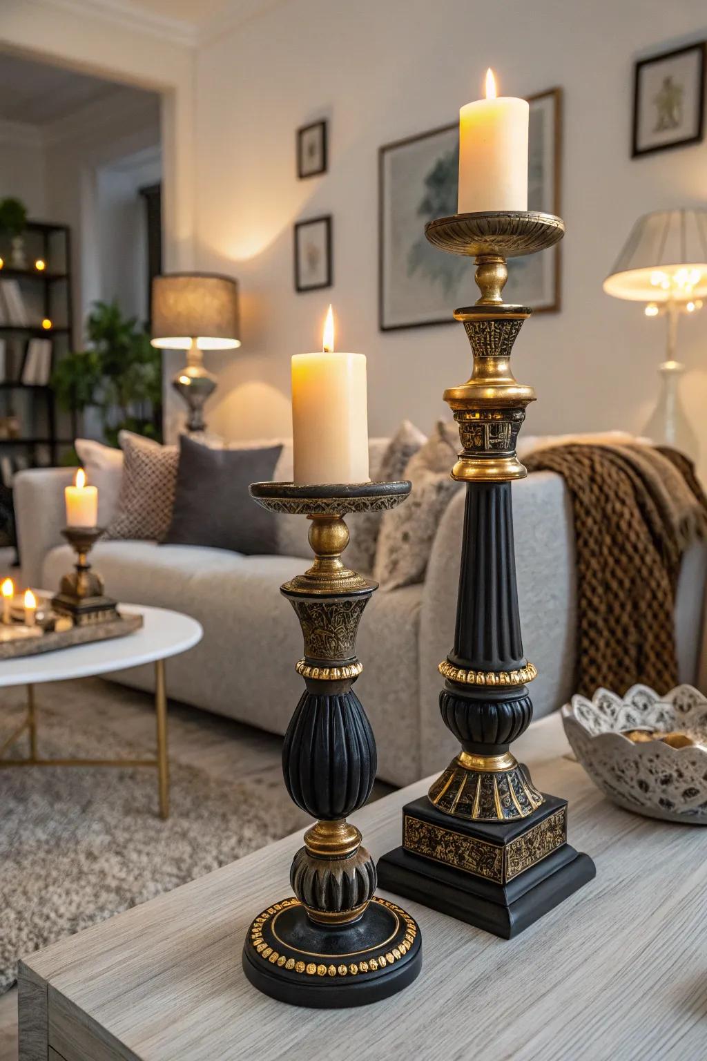 Elegant flame holders creating a cozy atmosphere.