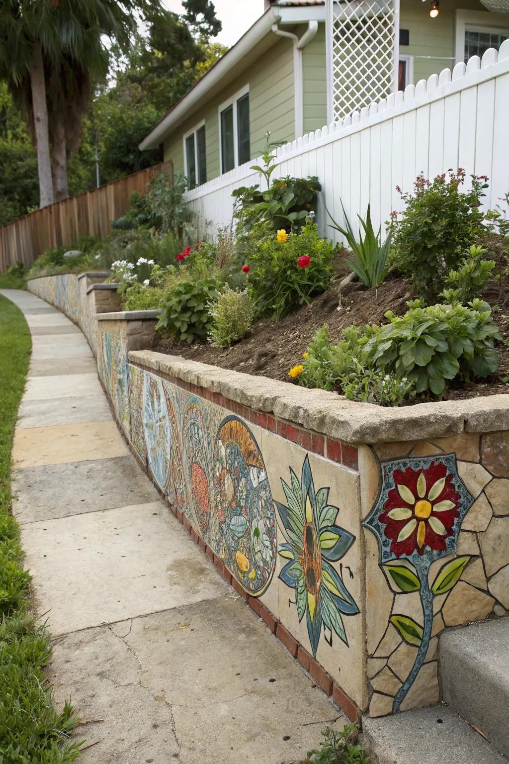 Reinforced wall revamped through mosaic art.