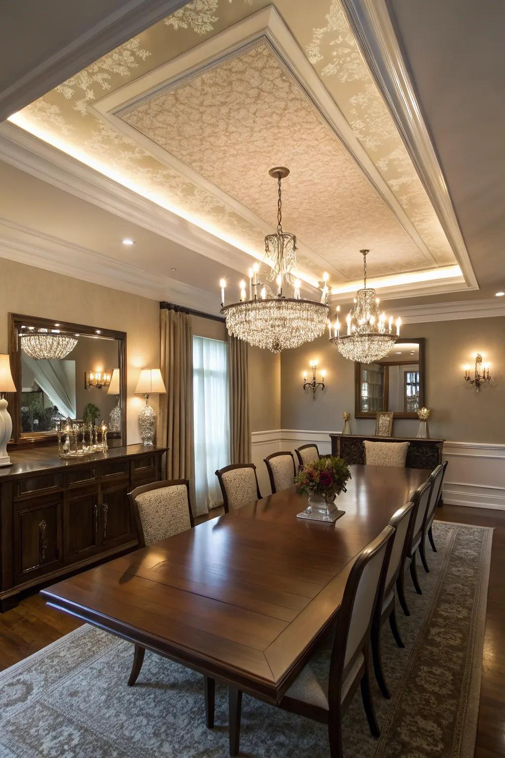 Layered ceilings introduce refinement and height.