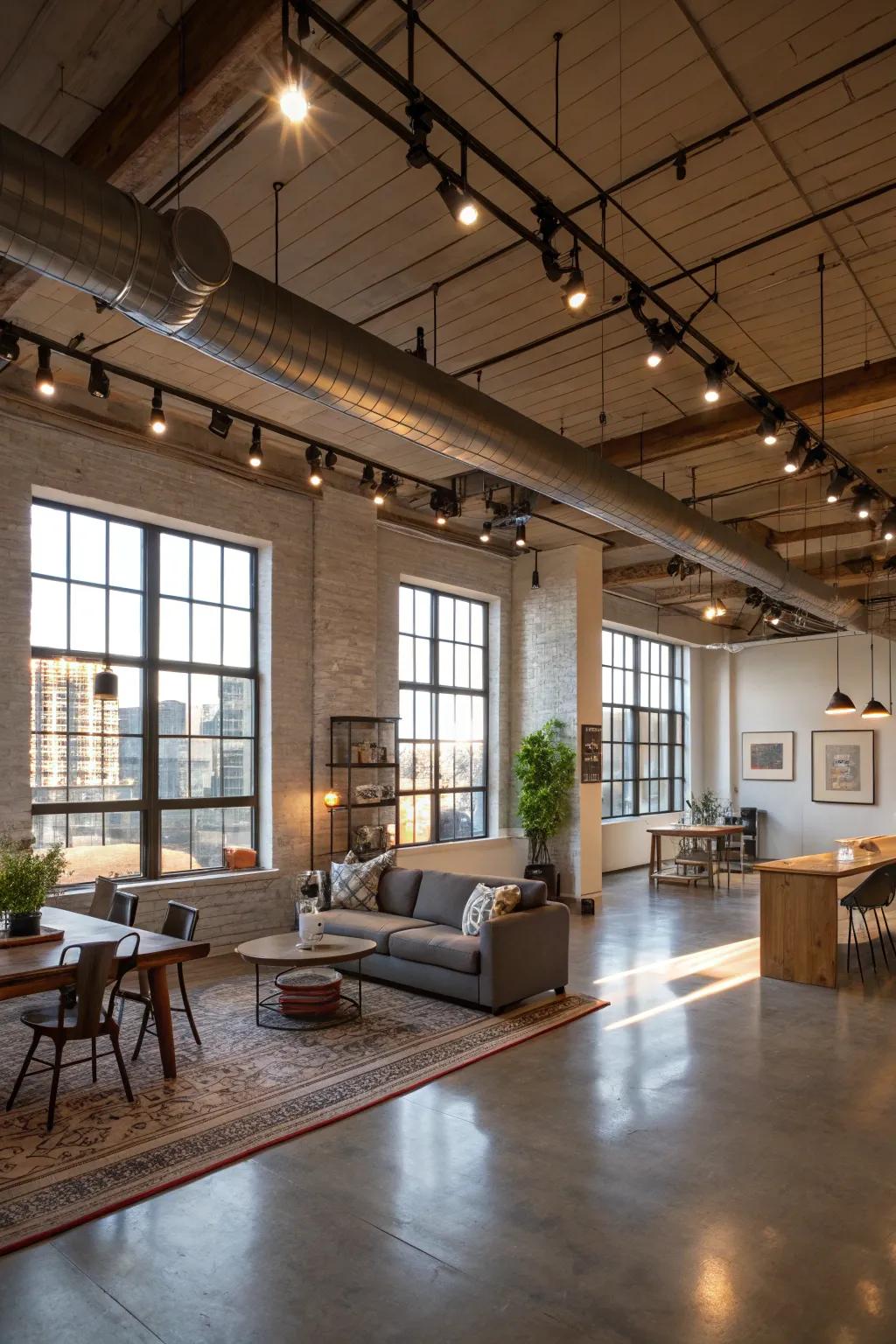Track lighting provides customizable illumination options.