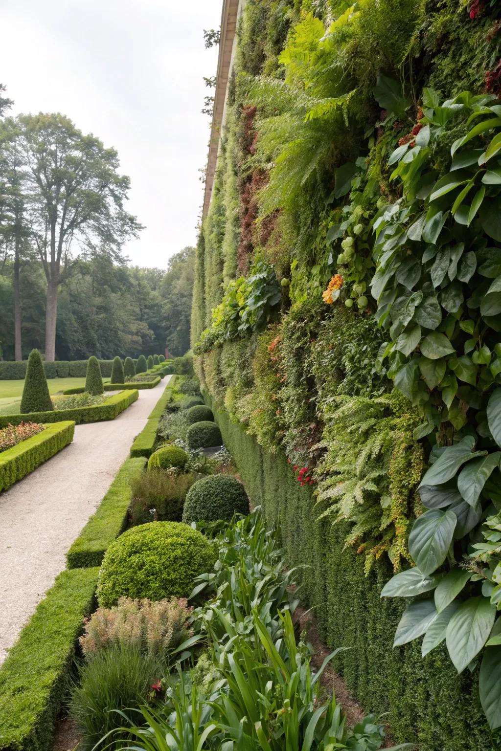 Vertical gardens add dimension and interest to formal gardens.