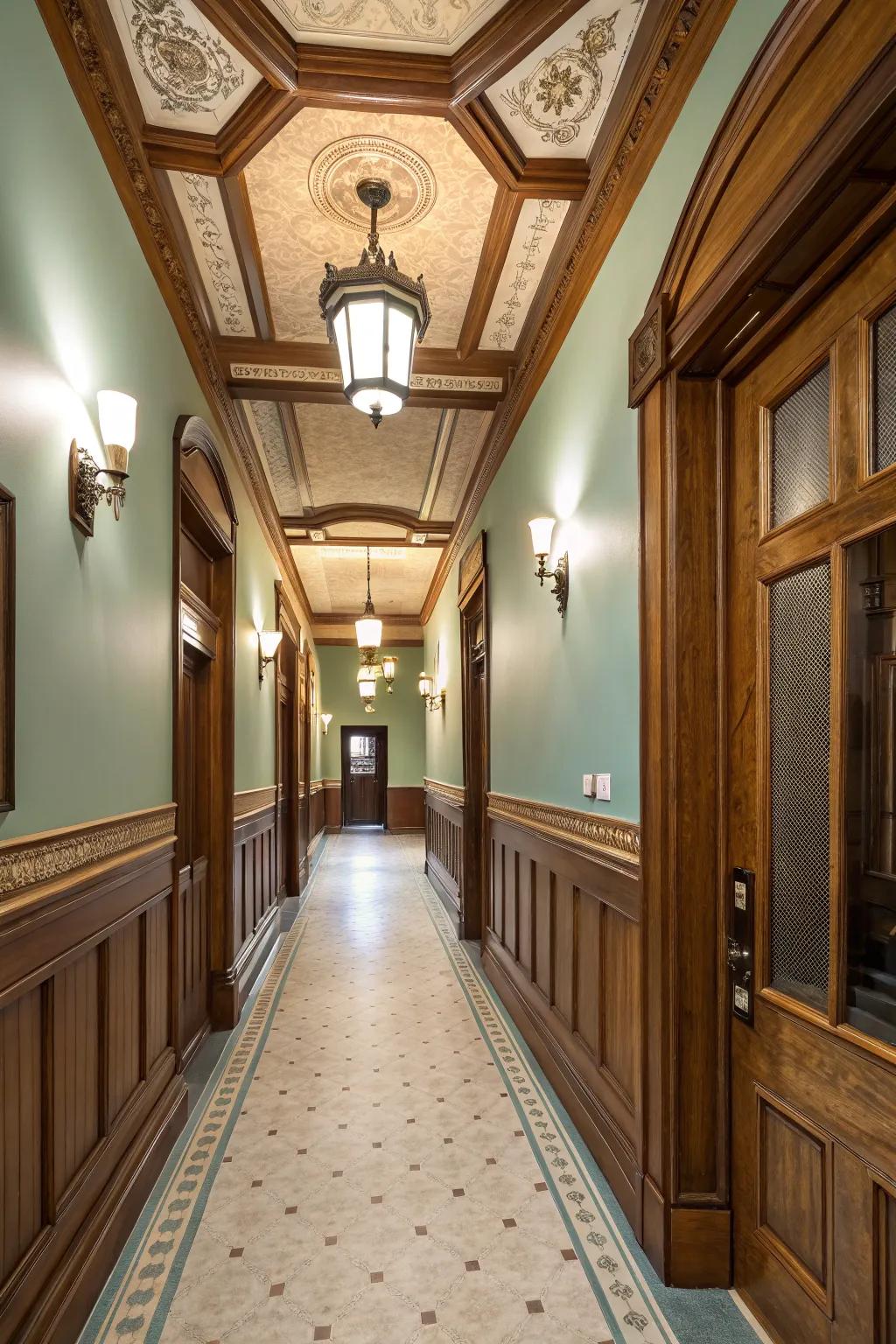 Contrasting trims frame the hallway beautifully.