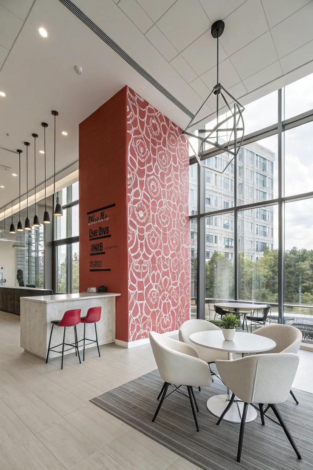 A modern interior with a bold accent wall.