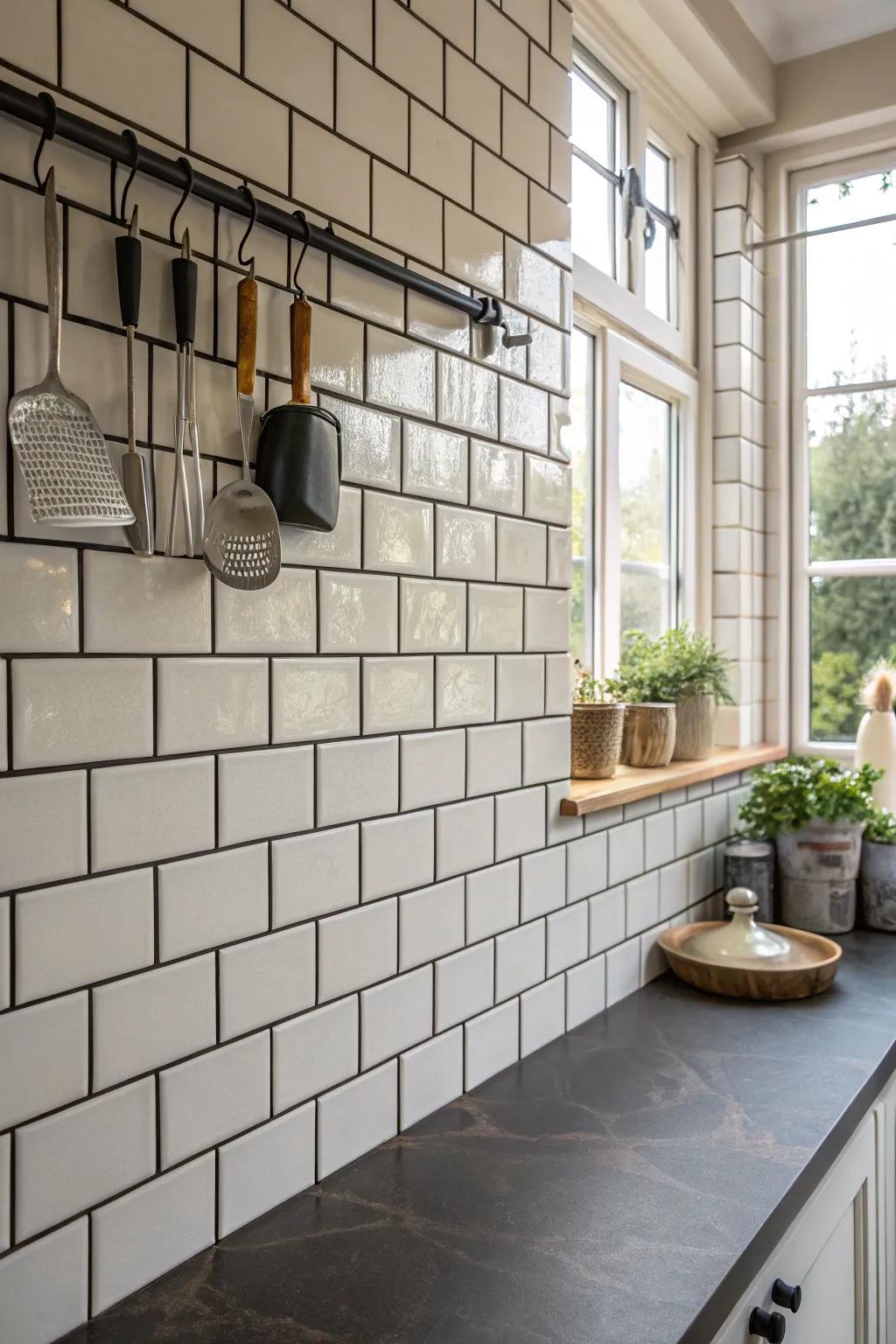 Contrasting grout introduces a graphic component to tile arrangements.