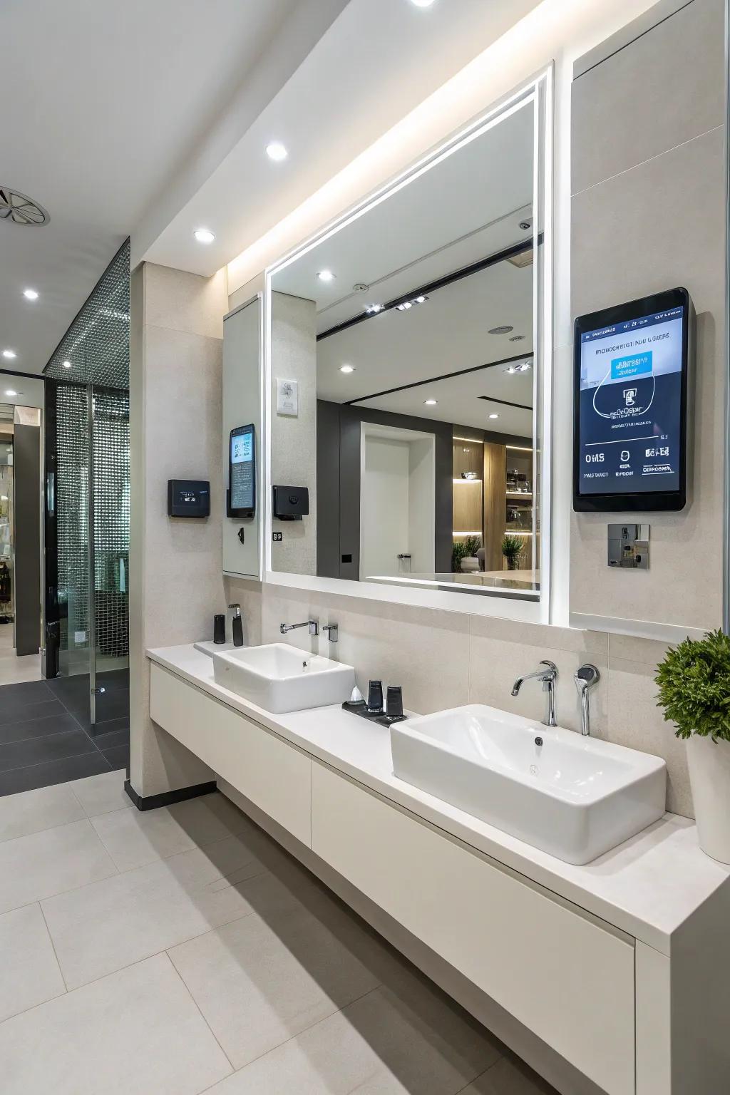 Integrated technology introduces convenience to the modern master bathroom.