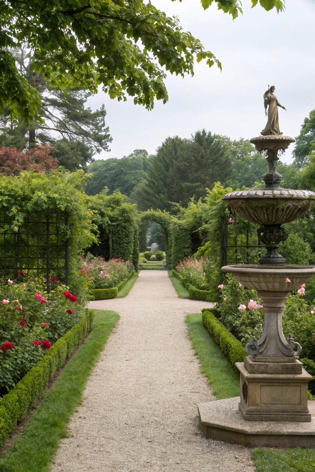 A garden path leading to a striking focal point, adding purpose and interest.