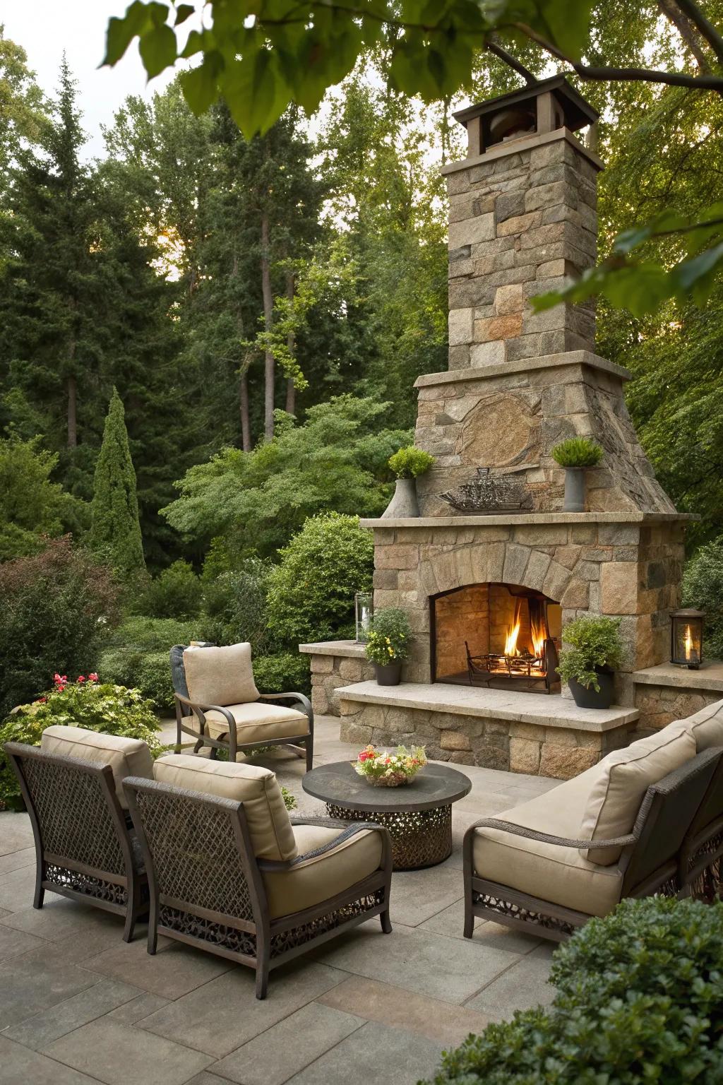 An outdoor mineral hearth becomes the focal point for social events.