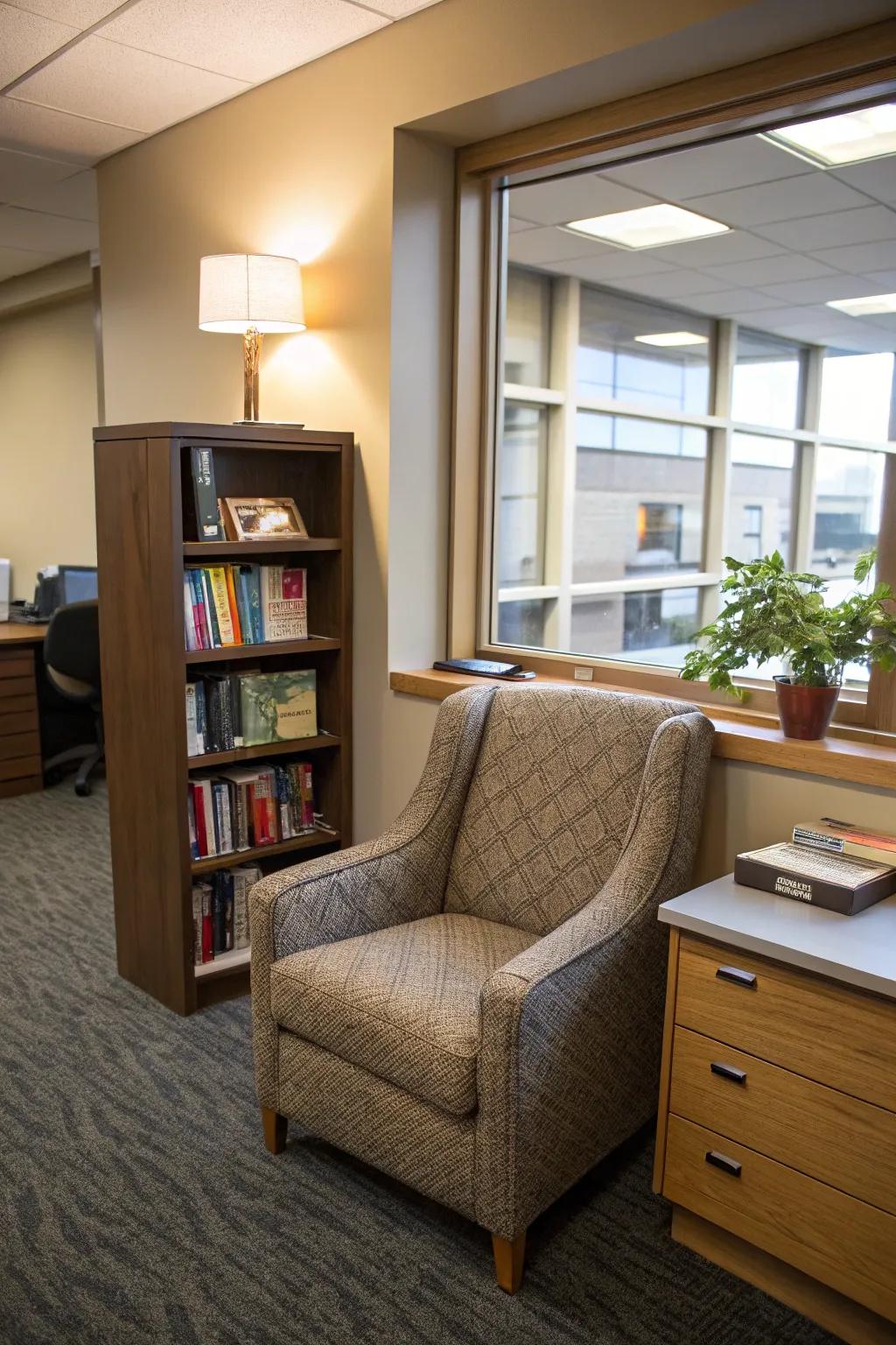 A comfortable reading nook offers a superb location for unwinding and inspiration.