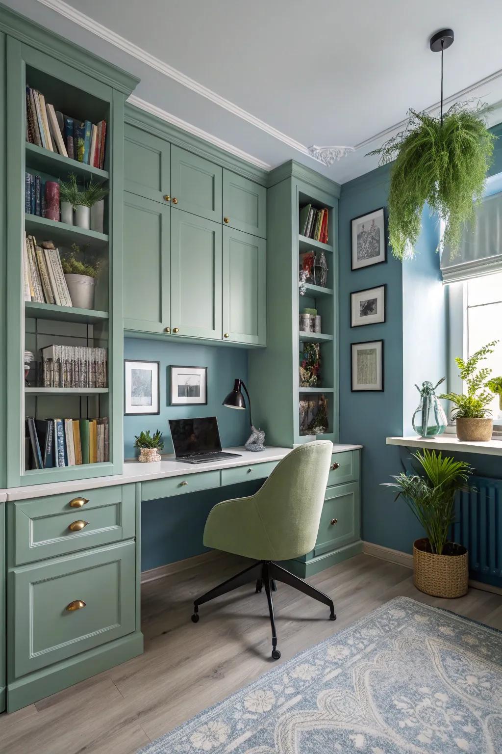 A study room designed with a calming and productive color palette.