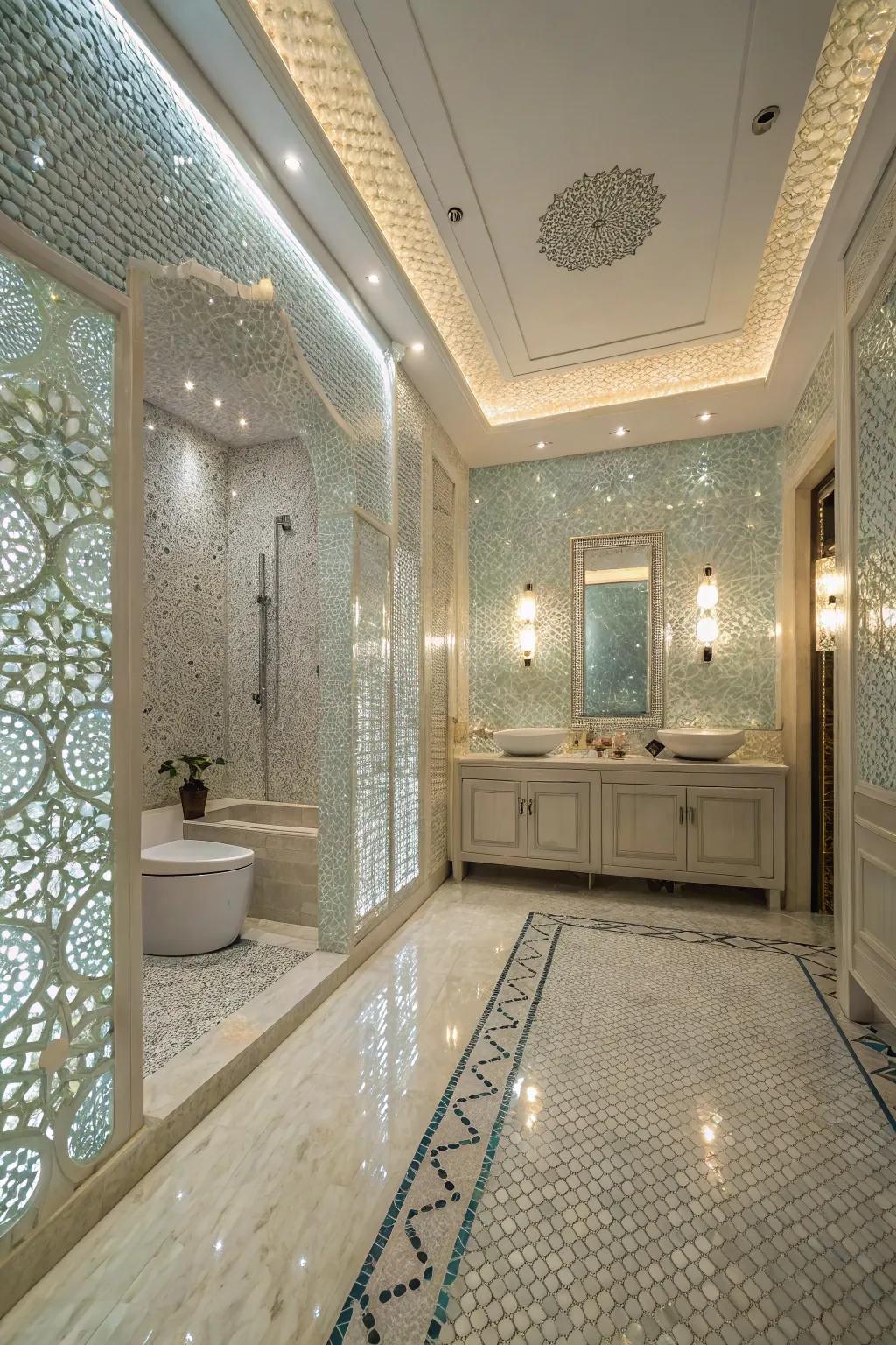 Encounter the radiant allure of mosaic tiling made from glass.