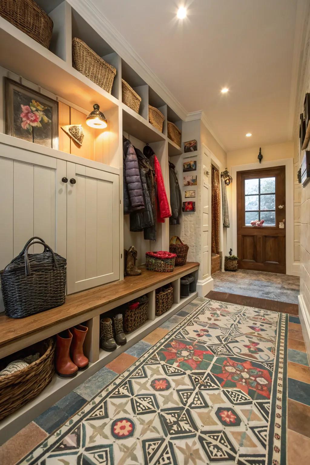 Combine floor coverings to create a distinctive, unique style.