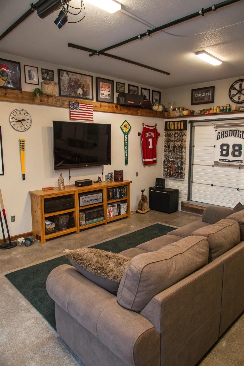 A personal escape set up in a garage.