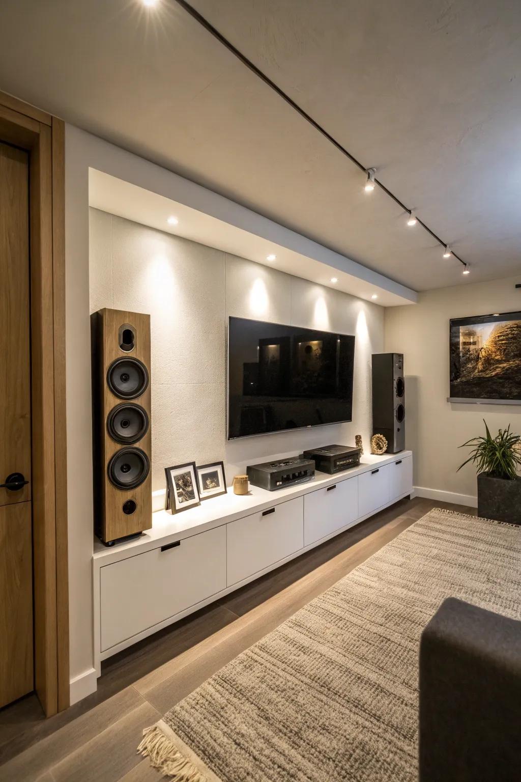 Floating consoles are stylish storage for tech must-haves.