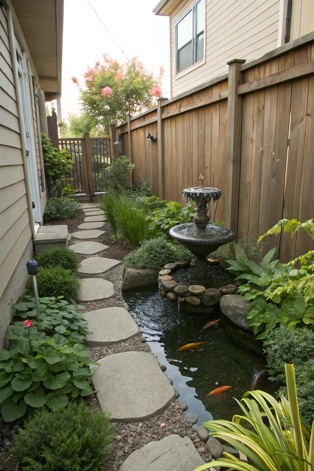 A hydrological feature adds a soothing soundscape to your garden.