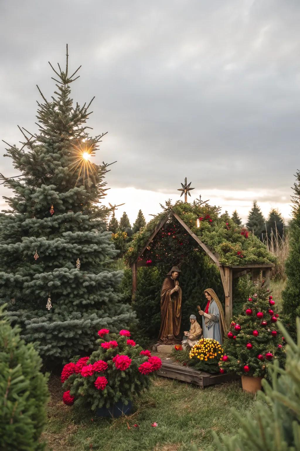 Rich greenery provides a refreshing and vibrant look to your nativity scene.