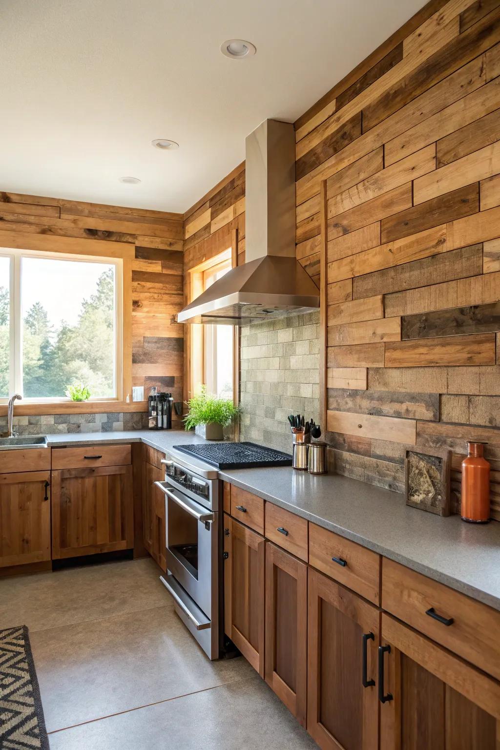 A timber panel backsplash making a bold design statement.