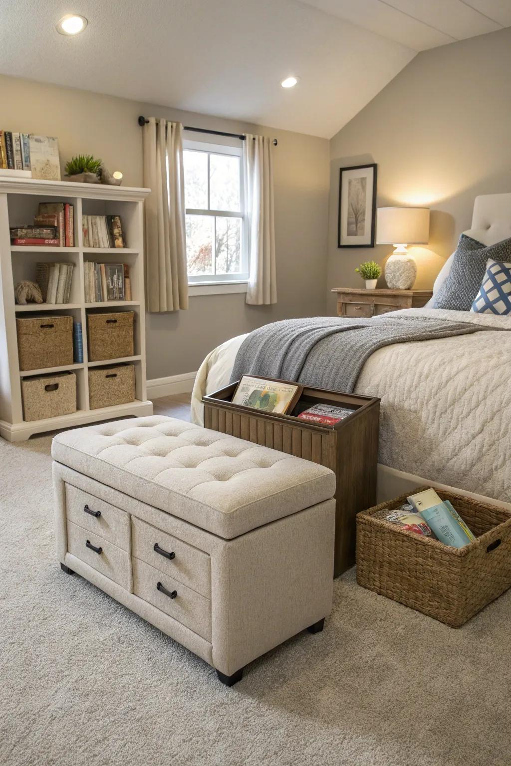 Versatile furniture maximizes space and efficiency.