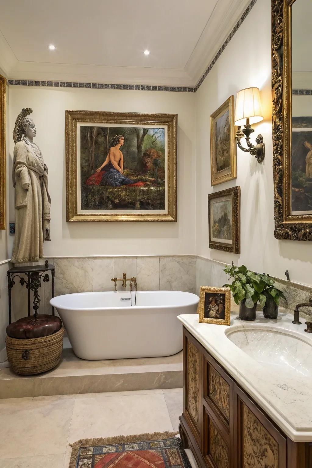 Artistic elements bringing personality to a bathroom.