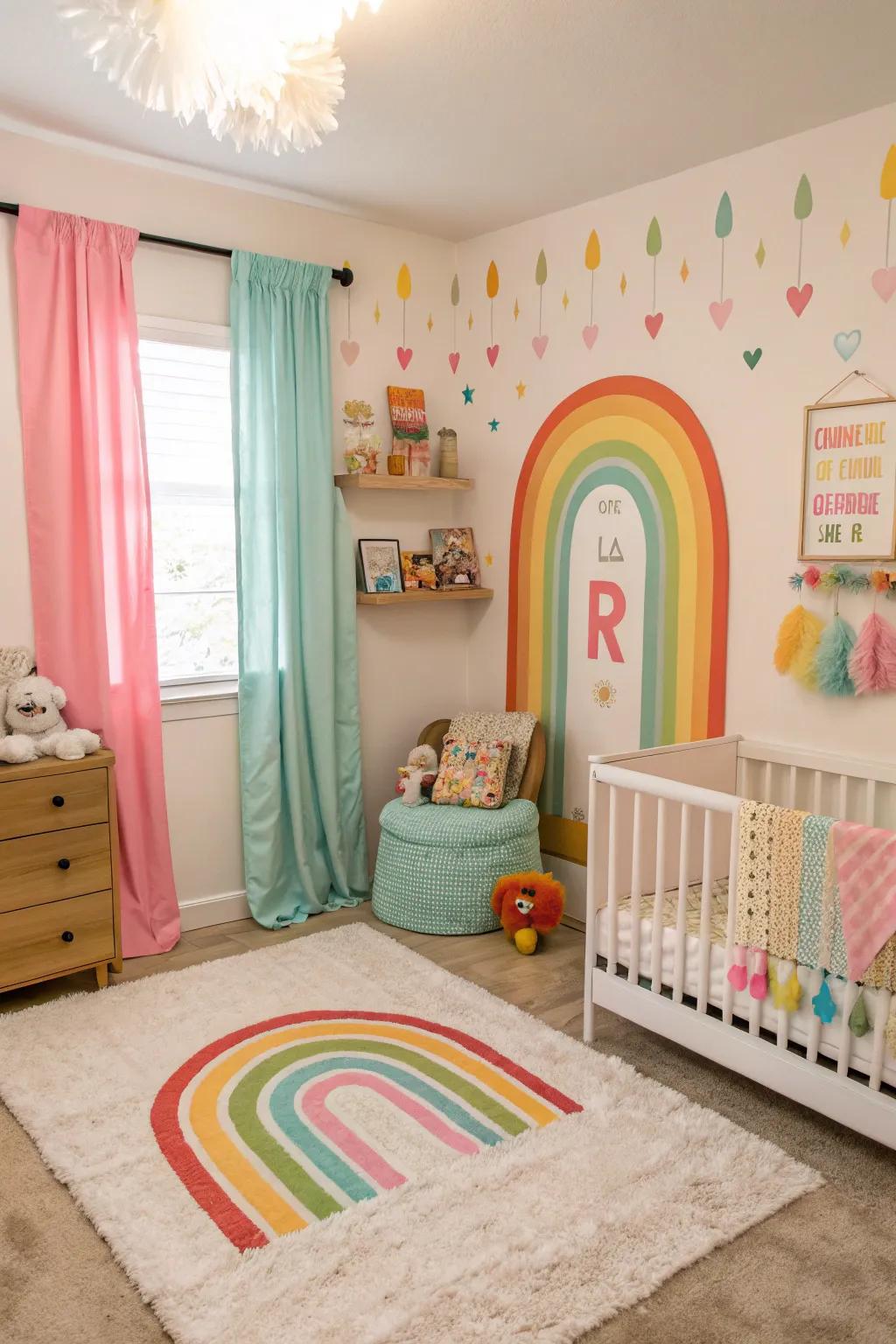 Convey a burst of color and delight through a rainbow nursery.