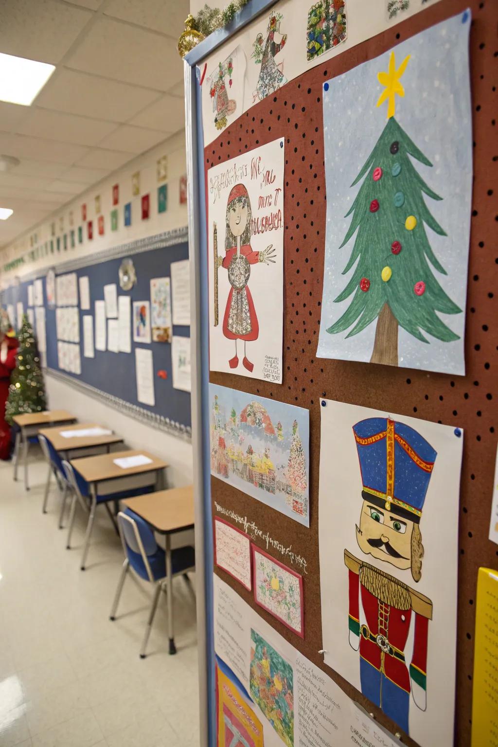 Student artworks enrich the Wooden Soldier board.