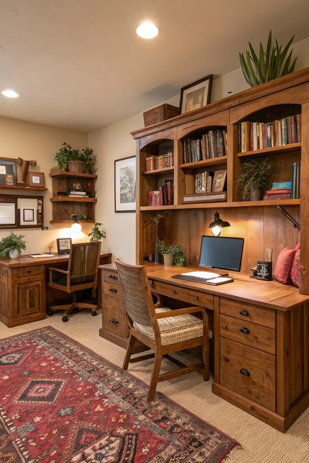 Infuse your office den with rustic charm for added warmth.