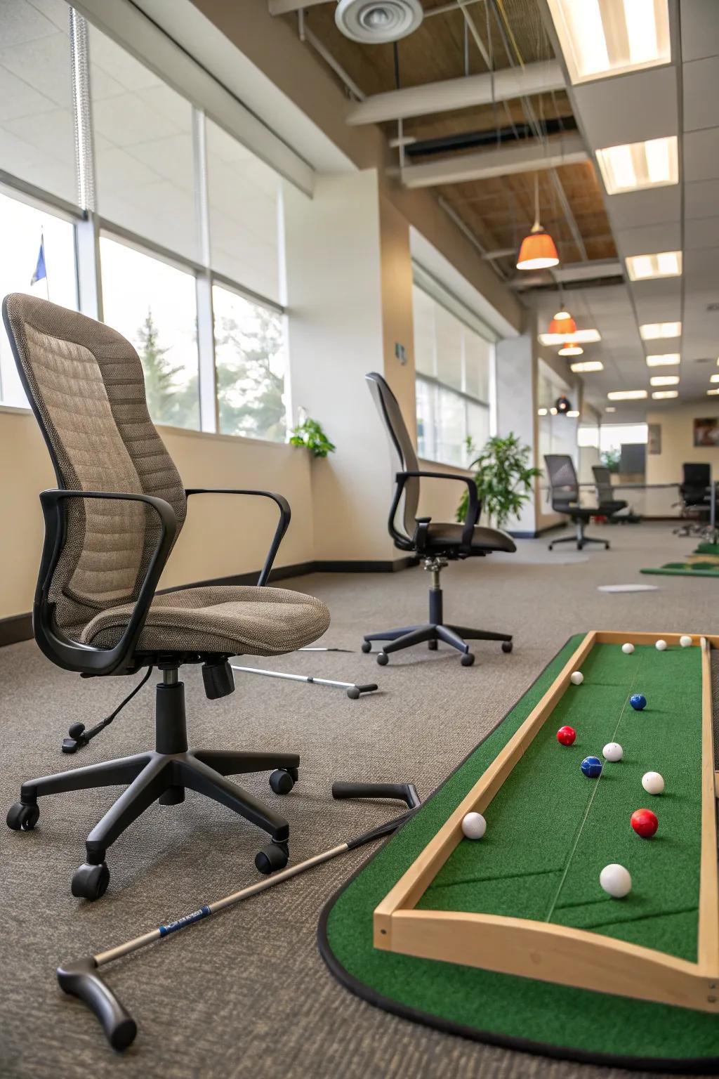 Navigate around chair legs for a tricky putt.