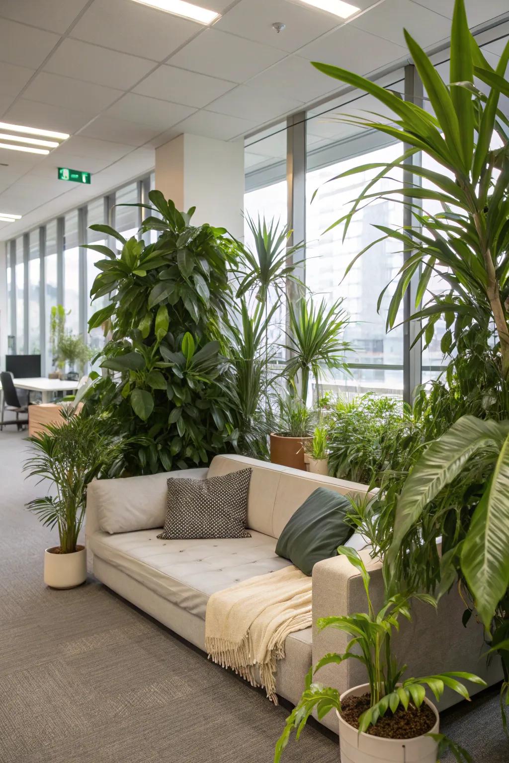 Natural elements integrate nature into the office.