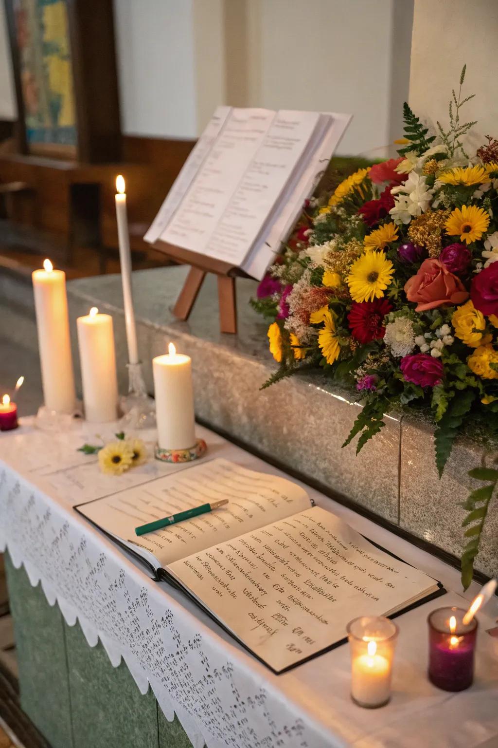 Handwritten memos on the ofrenda articulate personal reflections and wishes.